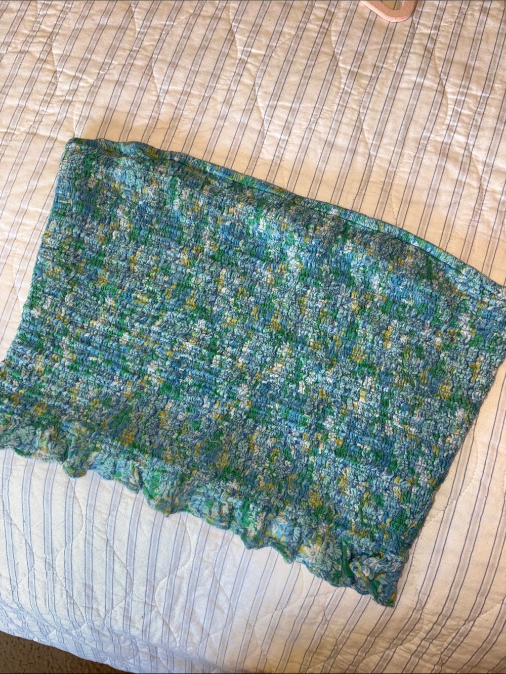 American Eagle Outfitters Green & Blue Smocked Tube Crop Top